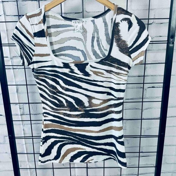 Venus Zebra Print Stretch Fitted Square Neck Top XS - Picture 1 of 5